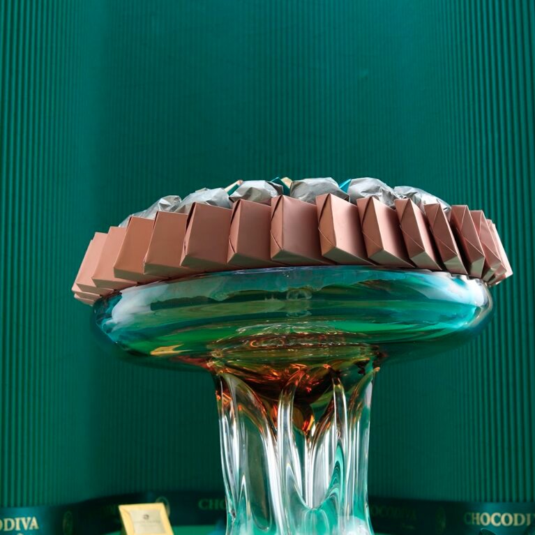 COUPE MURANO BLEU MIEL SUR PIED